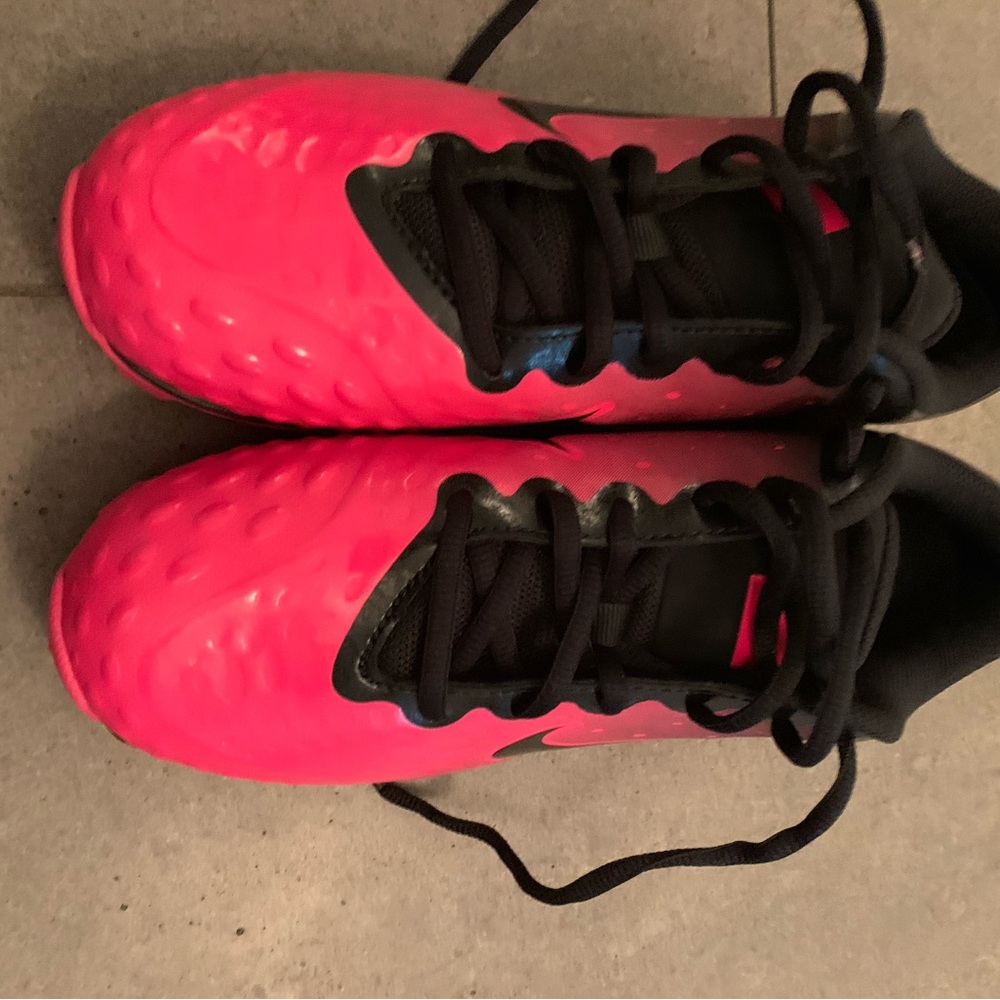 New Kids Bright Pink Baseball Cleats with Black Accents